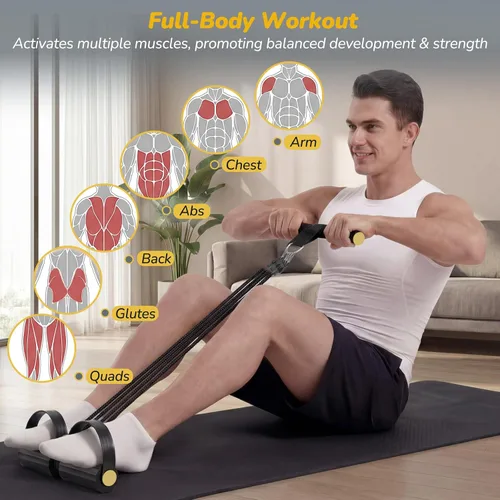 Vista 8 de Bandas de resistencia mejoradas para pedal de pie con asas, 4 bandas de resistencia ajustables para abdomen, cintura, brazo, núcleo/ABS