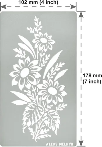 Vista 4 de Aleks Melnyk No.273 - Plantilla de metal, girasol en un ramo con flores silvestres, flor de hoja, plantilla pequeña, 1 unidad, plantilla para leña