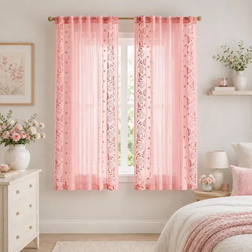Vista 34 de jinchan Cortinas de lino floral marfil para sala de estar 84" pestaña