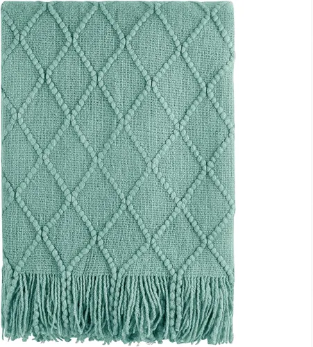 Vista 61 de Bourina Manta de punto decorativa con textura, unicolor y suave, para sofá, 50 x 60 pulgadas, almendra Knitted Throw Blanket 50x60 Inches, Soft