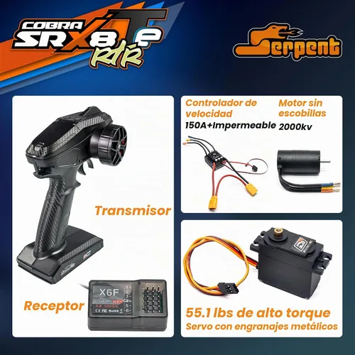 Vista 4 de Serpent Nueva versión 1/8 Off-Road Truggy-e RTR, alta velocidad, larga vida Naranja