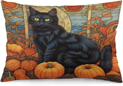 Vista 26 de Fundas de almohada frescas de casa embrujada, castillo, luna, bosque medieval, calabaza, fundas de almohada rectangulares con cremallera invisible