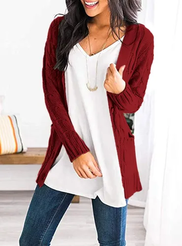 Vista 3 de PRETTYGARDEN Suéteres de mujer con frente abierto, cárdigan de otoño, moda de invierno, con botones, de punto trenzado, grueso, ropa exterior