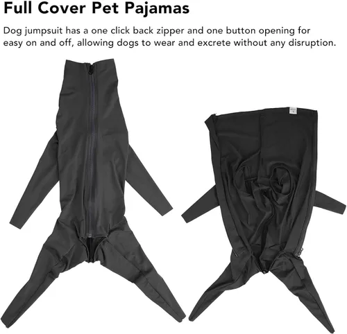 Vista 3 de Tnfeeon Mono de cobertura completa para perro, ropa para mascotas, body elástico para evitar que se caiga, para después de la operación, Gris