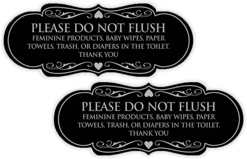 Vista 64 de Signs ByLITA Designer Please Do Not Flush Etiqutte Letrero (negro) - Pequeño 1 paquete