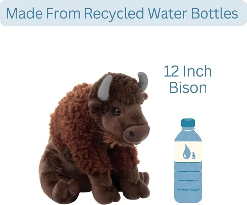 Vista 10 de The Petting Zoo - Peluche de bisonte, regalos para niños, animales del zoológico salvaje, colección Wild Onez, juguete de peluche de bisonte sentado