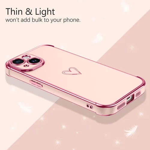 Vista 6 de BENTOBEN Funda para iPhone 15 Plus, diseño de corazón de lujo, chapado en oro, delgada, flexible, TPU para parachoques, para mujeres, hombres
