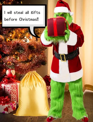 Vista 5 de Christmas Green Monster Costume Adult, 8PCS Green Santa Suit Deluxe Furry Santa Costume Set Luxury Santa Outfit