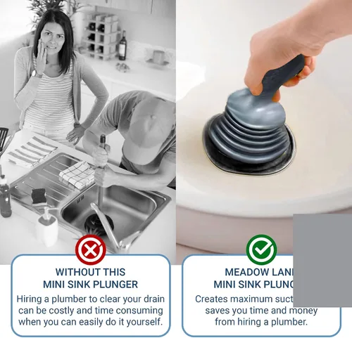 Vista 5 de Meadow Lane Pequeño émbolo de fregadero de 7 pulgadas, mini removedor de obstrucciones para desagües de fregadero de cocina y baño, ergonómico a
