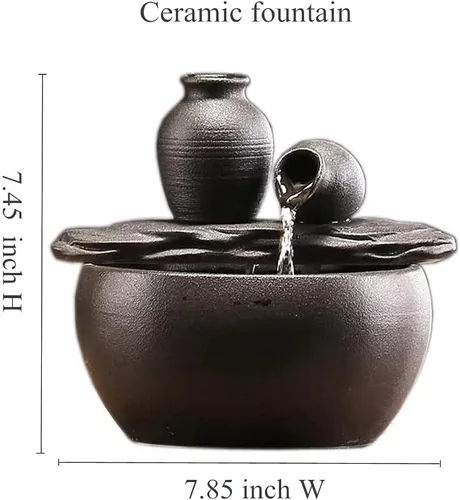 Vista 7 de Fuente de mesa de cerámica para decoración de interiores y hogares, escritorio, oficina, patio (fuente de cerámica para macetas) (negro)