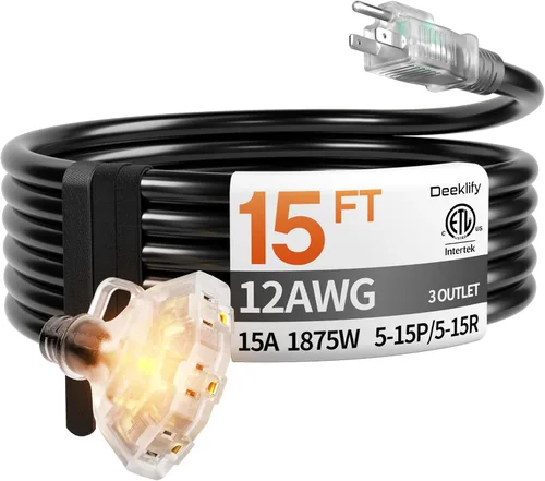 Vista 9 de Cable de extensión negro para exteriores de calibre 12 de 50 pies