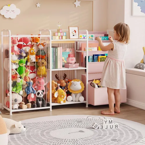Vista 6 de BBLIKE Organizador de almacenamiento de animales de peluche 3 en 1, almacenamiento de juguetes con estantería para niños y soporte grande