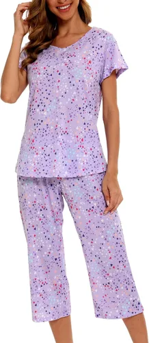 Vista 12 de ENJOYNIGHT Conjuntos de pijama de algodón para mujer, pijamas de verano con pantalones capri, ropa de dormir Gato negro