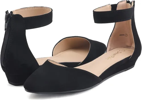 Vista 2 de DREAM PAIRS - Zapatos de mujer con correa para tobillo, tacón bajo de cuña