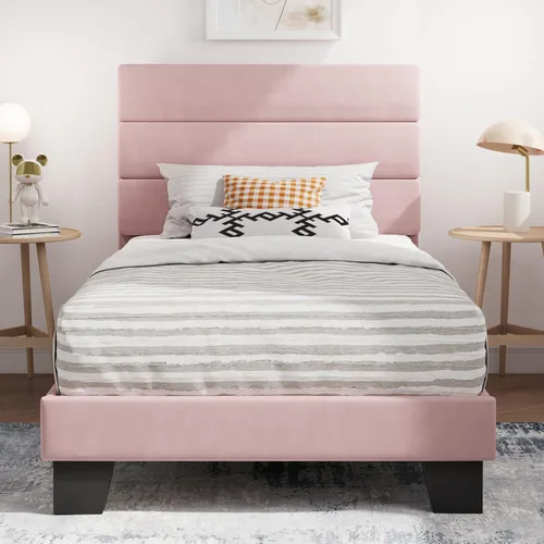 Vista 26 de SHA CERLIN Marco de Cama de Plataforma Twin con Cabecera de Tela Tapizada, Base de Colchón con Fuerte Soporte de Listones de Madera, No Necesita