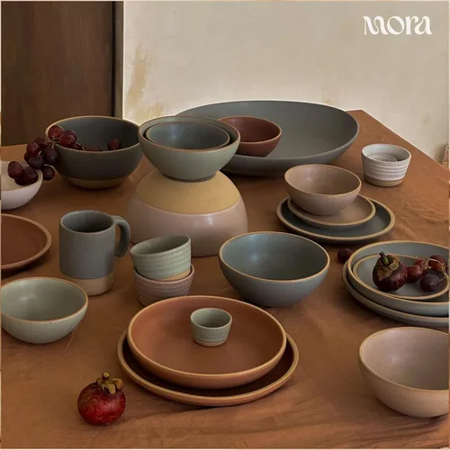 Vista 6 de MORA Juego de 4 platos medianos de cerámica para pasta/cuencos anchos de cerámica de 30 onzas, aptos para microondas, horno y lavavajillas, cosecha