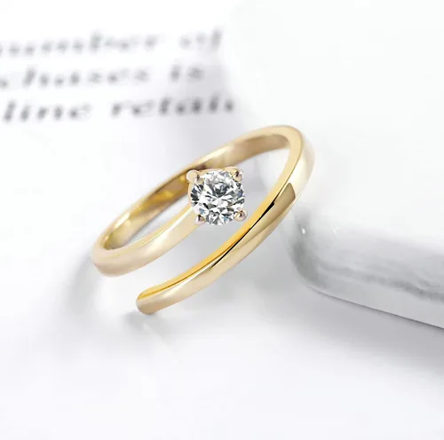 Vista 3 de Anillos ajustables para mujer, plata de ley S925, anillos abiertos de oro grueso para mujer con circonita