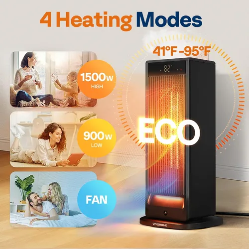Vista 4 de VIVOHOME Calentador de espacio con humidificador, calentador eléctrico para uso en interiores, calentador de cerámica silencioso de 1500 W