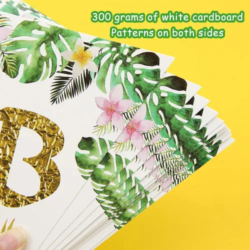 Vista 7 de Apol Juego de 2 decoraciones hawaianas para fiesta de cumpleaños, guirnalda de piña con bandera triangular, verde, cartulina, rectangular, guirnalda
