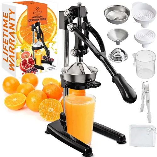 Vista 19 de Zulay Kitchen Exprimidor de hierro fundido, exprimidor de naranja resistente con coladores desmontables para una fácil limpieza, prensa de cítricos