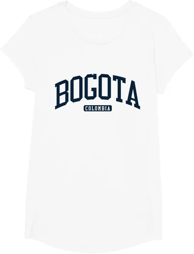 Vista 22 de Bogotá Colombia College University Style Camiseta azul marino, Blanco