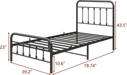 Vista 2 de Majnesvon Base de cama de plataforma de metal, base de cama de metal con cabecera y estribo, base de colchón, no necesita somier, fácil montaje