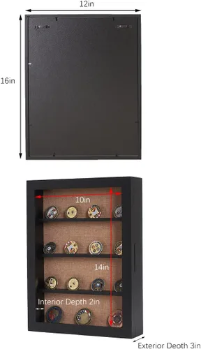 Vista 5 de Caja de sombra grande de 12 x 16 pulgadas con estantes, caja de sombra con estantes extraíbles para medallas en miniatura y coleccionables