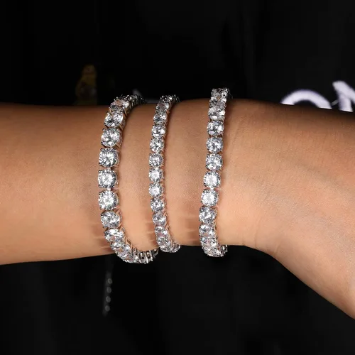 Vista 10 de Gemsme Pulsera de tenis de 560.276 in para mujeres y hombres, chapada en oro blanco de 18 quilates, 560.276 in, circonita cúbica redonda, pulsera