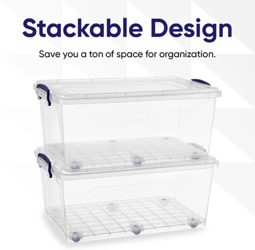 Vista 3 de Superio Contenedores de almacenamiento con tapas, cajas transparentes para organizar, recipientes de plástico apilables, sin BPA, no tóxicos, sin