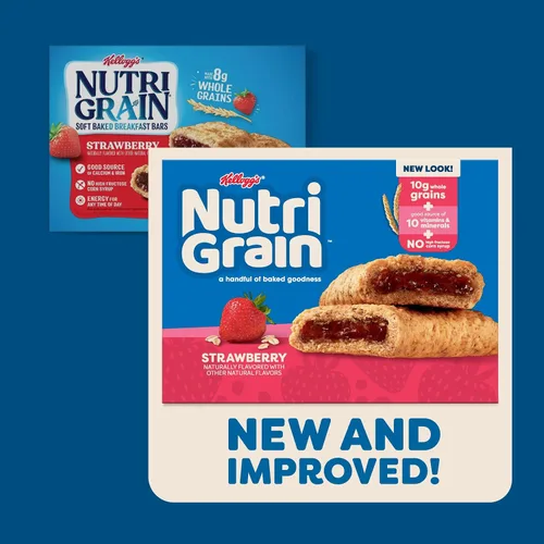Vista 4 de Barras de desayuno Nutri-Grain, hechas con granos enteros de 0.35 oz, barras de aperitivos, fresa, caja de 10.4 onzas (8 unidades)