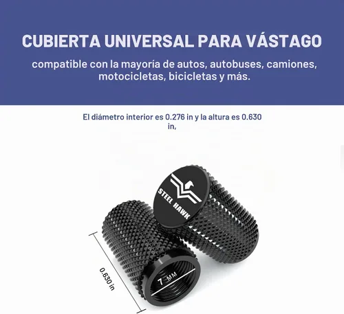 Vista 2 de STEEL HAWK Tapones para válvulas de aire de neumáticos, acero inoxidable mecanizado CNC de precisión, diseño moleteado extendido, metal a prueba