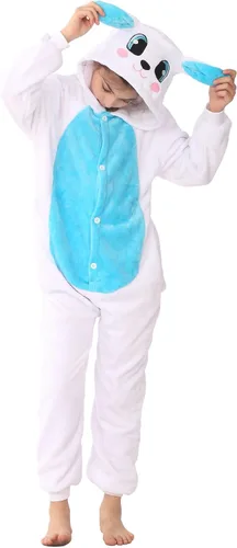 Vista 2 de WOYASIM Disfraz de conejo de franela para niños, disfraz de animal para niñas y niños, Halloween, conejo de Pascua