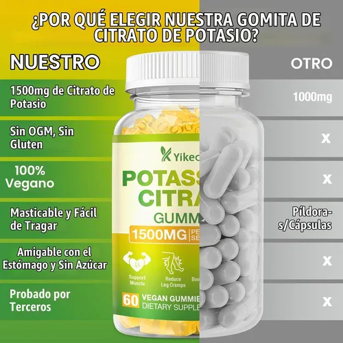 Vista 6 de Gomitas de citrato de potasio de 1500 mg para adultos, mujeres y 1Paquete