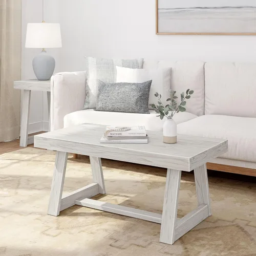 Vista 15 de Plank+Beam Mesa auxiliar rectangular clásica, mesa de centro de granja de 40 pulgadas, mini mesas centrales para espacios pequeños, mesa de té