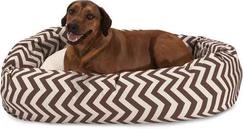 Vista 10 de Cama para perro de 24 pulgadas, color negro Chevron Sherpa Bagel