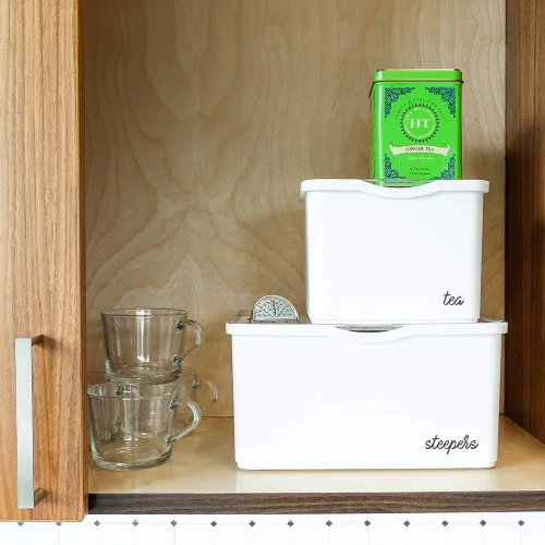 Vista 6 de Madesmart - Papelera apilable con tapa Compartimento abierto, forro de agarre suave, artículos de artesanía de oficina, utilidad de cocina