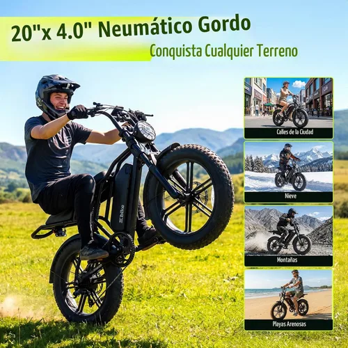 Vista 6 de Electric Bike for Adults,2000W Peak,20"x4"Fat Tire,48V Removable Battery Black