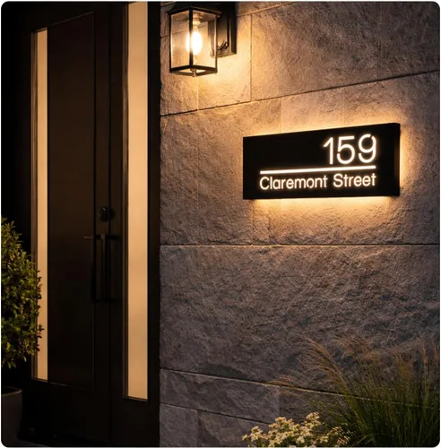 Vista 9 de Números LED de casa de 12 V para la calle retroiluminada, personalizada, números de casa modernos, placa de dirección iluminada con LED