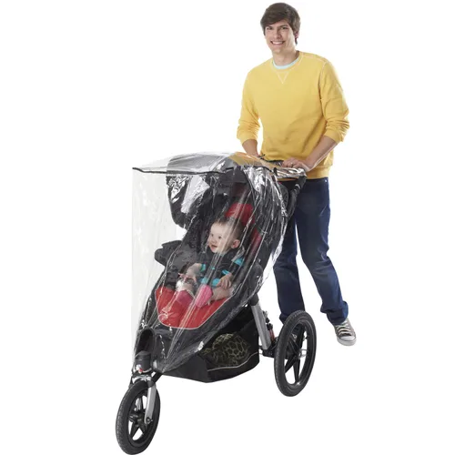 Vista 2 de Nuby Protector de lluvia para cochecito de correr, funda transparente para cochecito con bolsillo de almacenamiento, solo se adapta a la mayoría