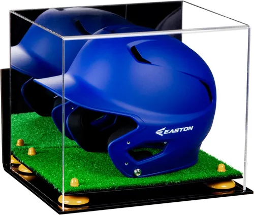 Vista 52 de Better Display Cases Vitrina acrílica para casco de bateo de béisbol con espejo, elevadores rosados, montaje en pared y base de espejo (V22/A012)