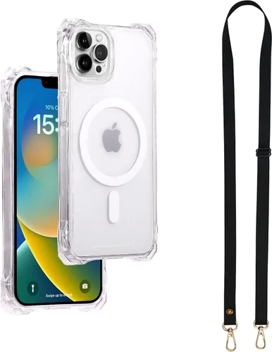 Vista 14 de Funda magnética para iPhone 13 Pro Max, con marco suave magnético transparente, parte trasera de PC, cubierta protectora contra golpes con cordón