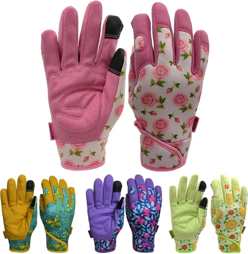 Vista 19 de Guantes de jardinería a prueba de espinas y resistentes a pinchazos con agarre, guante de jardín para mujer, regalos de cuero para trabajo