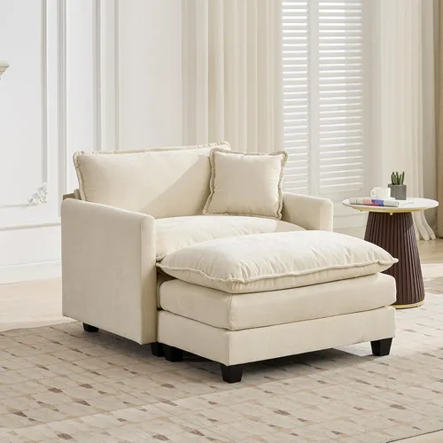 Vista 286 de Sofá seccional modular verde de 111.5", sofás seccionales grandes de 3 plazas para sala de estar, sofá nube oversized de tela chenille con otomana