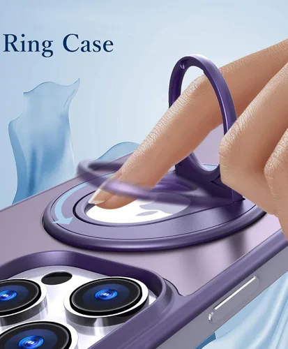 Vista 4 de Funda magnética compatible con iPhone 14 Plus sin marco con soporte de anillo compatible con carga inalámbrica MagSafe, funda ultradelgada