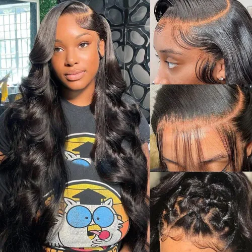 Vista 9 de Pelucas de cabello humano ondulado HD de densidad 250 con encaje frontal, prearrancadas de 13 x 4, pelucas de cabello humano con baby hair, sin