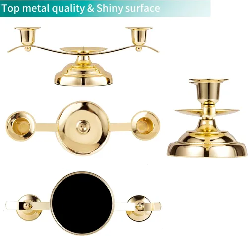 Vista 3 de Portavelas Gold Unity para bodas y regalos, portavelas ARCHOBAN con diseño de 3 velas con pasador estabilizador y clavijas de soporte laterales