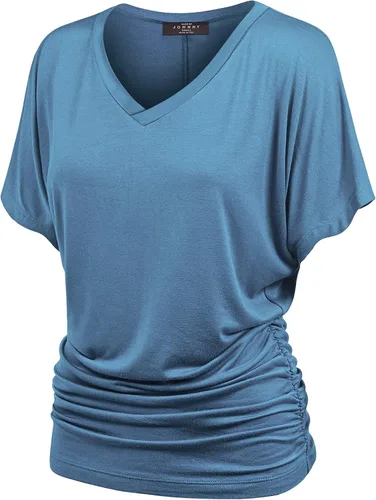 Vista 44 de Made By Johnny Camiseta de manga corta Dolman con cuello barco y dobladillo curvado para mujer, ajuste holgado Wt1037_aqua