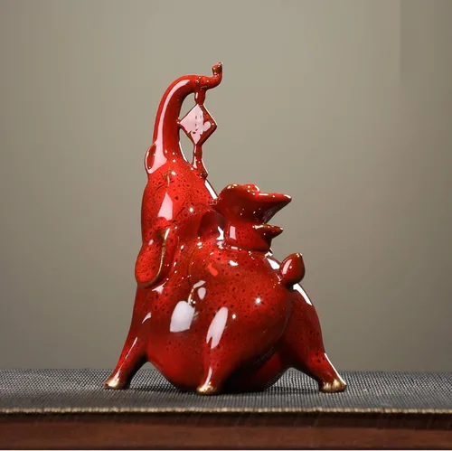 Vista 8 de NYKK Escultura de estatua china de feng shui, cerámica creativa, muebles de elefante auspicioso, sala de estar, estudio, entrada, gabinete