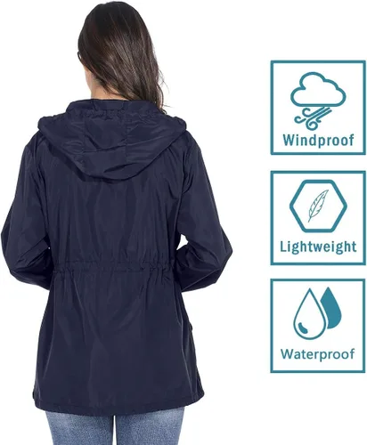 Vista 2 de JTANIB Chubasquero para mujer mezcla de colores ligera impermeable rompevientos con capucha