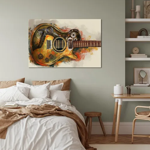 Vista 2 de KLVOS Lienzo de música vintage, diseño industrial, impresión de guitarra, arte de pared, regalos temáticos musicales únicos para amantes